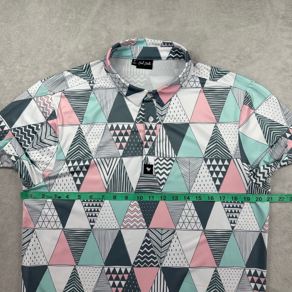 Bad Birdie Polo Shirt Mens Medium Multicolor Geometric Triangle Golf Performance - Picture 8 of 11